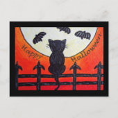 Chat d'Halloween sur une clôture dans la carte pos (Devant)