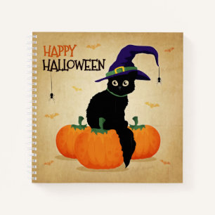 Chat d'Halloween vintage et Citrouilles Carnet