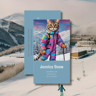 Chat d'hiver Jazzy - carte de visite de ski