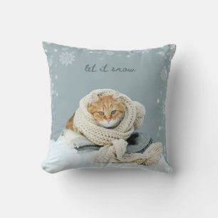 Chat d'hiver Laisser Il Neige Carré Jeter Oreiller