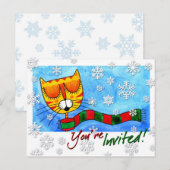 Chat d'hiver - Vous êtes invité ! Carte postale (Devant / Derrière)