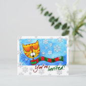 Chat d'hiver - Vous êtes invité ! Carte postale (Debout devant)