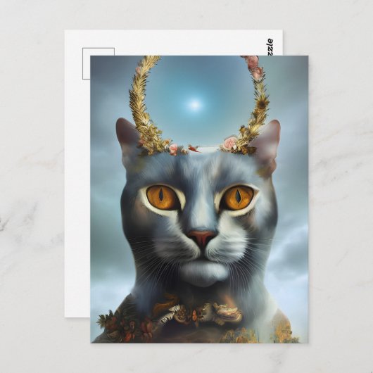 Chat Dieu Avec Fleurs Carte Postale (Devant / Derrière)