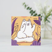 Chat donnant la carte de vacances doigt (Debout devant)