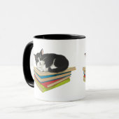 Chat dormant sur des livres de tasse (Devant gauche)