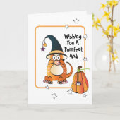 Chat drôle avec la carte d'Halloween Casquette de (Fleur jaune)