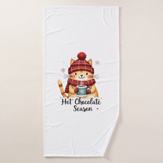 Chat Drôle Chocolat Chaud Saison Joyeux Noël Maman (Serviette de bain)