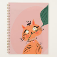 Chat drôle plante feuille dessin animé