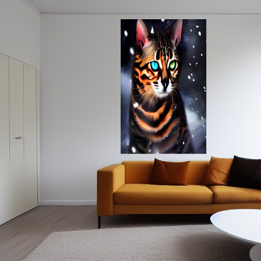 Chat du Bengale dans la neige | AI Art Poster