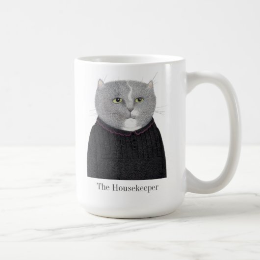 CHAT DU MÉNAGE Tall White Mug + Texte (Droite)