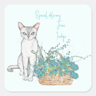 Chat élégant avec Stickers Panier à fleurs ou Étiq