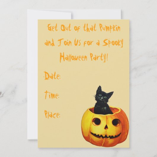Chat en Citrouille Halloween Party Invitation (Dos)