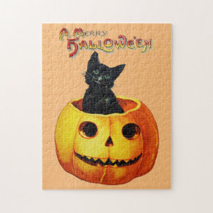 Chat En Citrouille Halloween Puzzle pour enfants