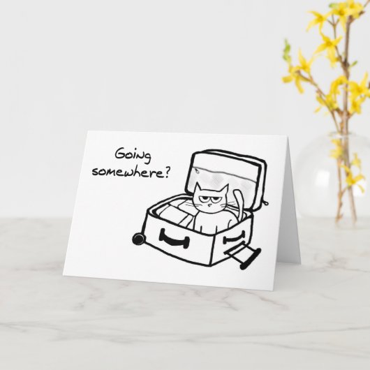 Chat en Colère dans la valise - Drôle carte de cha (Fleur jaune)