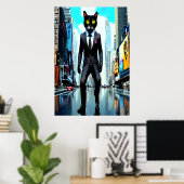 Chat en costume dans la ville | AI Art Poster (Bureau à domicile)