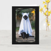 Chat en costume fantôme Carte d'Halloween (Fleur jaune)