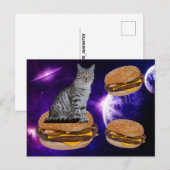 CHAT EN ESPACE AVEC CARTE POSTALE CHEESEBURGERS (Devant / Derrière)