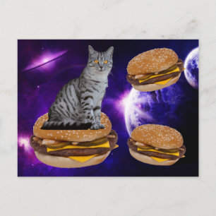 CHAT EN ESPACE AVEC CARTE POSTALE CHEESEBURGERS