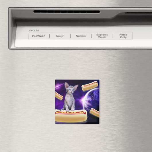 CHAT EN ESPACE AVEC CHIENS CHAUDS MAGNET (In Situ (Lave-vaisselle))