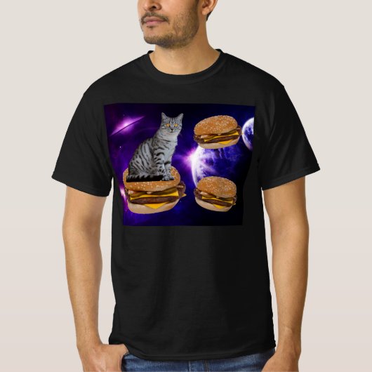 CHAT EN ESPACE AVEC T-shirt CHEESEBURGERS (Devant)