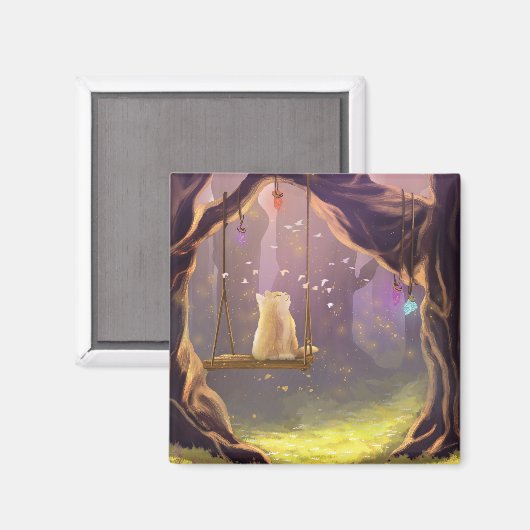 Chat en gros sur un aimant à aile (Recto/Verso)