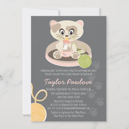 Chat en Pink Diapers Baby shower Invitation (Devant)