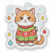 Chat en pull moche — Autocollant de chat de Noël d (Devant)