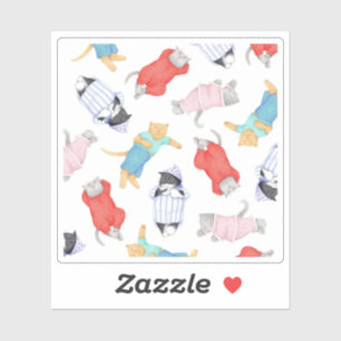 CHAT EN PYJAMA Autocollant vinyle 3x3