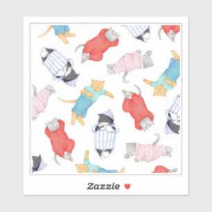 CHAT EN PYJAMA Autocollant vinyle 6x6