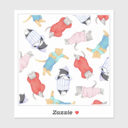 CHAT EN PYJAMA Autocollant vinyle 6x6 (Feuille)