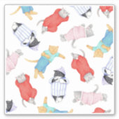CHAT EN PYJAMA Autocollant vinyle 6x6 (Devant)