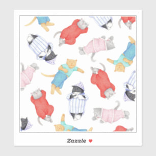 CHAT EN PYJAMA Autocollant vinyle 8x8