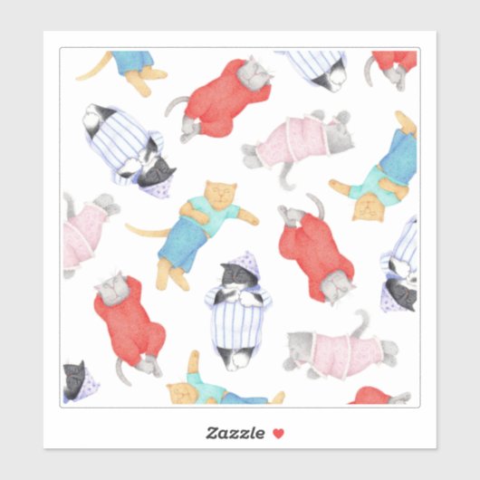 CHAT EN PYJAMA Autocollant vinyle 8x8 (Feuille)
