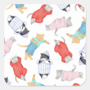 CHAT EN PYJAMA Autocollants Carrés Géants