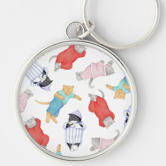 CHAT EN PYJAMA Porte-clés rond de luxe (Devant)