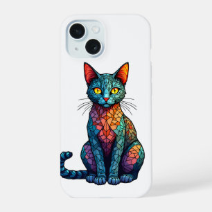 Chat en vitrail multicolore 784