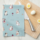 Chat en Whimsical & Vin Serviettes de cuisine (Quart Plié)