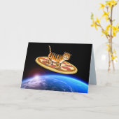 CHAT ÉQUITATION PIZZA DANS LA CARTE D'ANNIVERSAIRE (Fleur jaune)