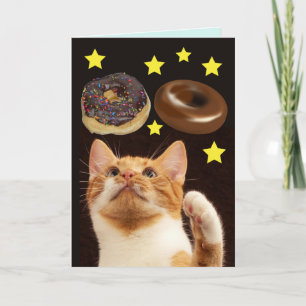 CHAT ESPACE AVEC DONUTS CARTE D'ANNIVERSAIRE