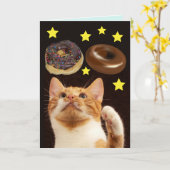 CHAT ESPACE AVEC DONUTS CARTE D'ANNIVERSAIRE (Fleur jaune)