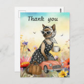 Chat est dans le carte de remerciements de fleur (Devant / Derrière)