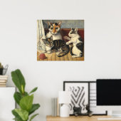 Chat et chatons - Poster d'art américain (Bureau à domicile)