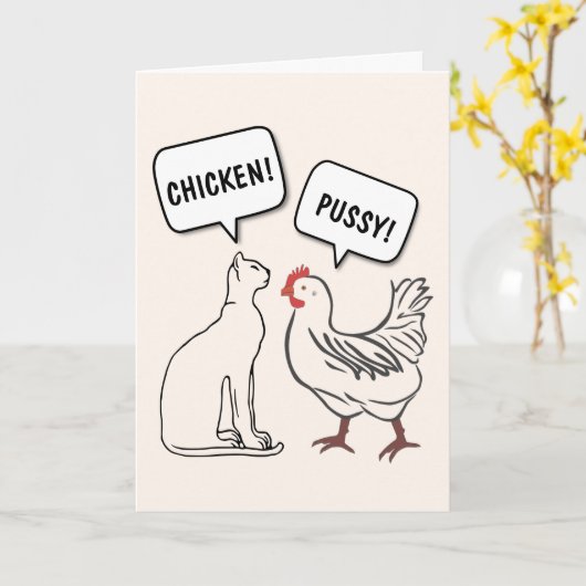 CHAT ET CHICKEN FUNNY ANNIVERTHDAGE CARTE DE SALUT (Fleur jaune)