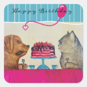 Chat et chien Sticker d'anniversaire (Devant)