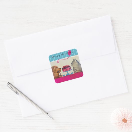 Chat et chien Sticker d'anniversaire (Enveloppe)