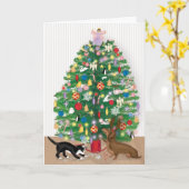 Chat et dachshund sous la carte sapin de Noël (Fleur jaune)