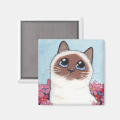Chat et Fleurs Birman Pointé - Magnet d'Art Chat (Recto/Verso)