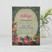 Chat et fleurs Invitation Vintage (Debout devant)