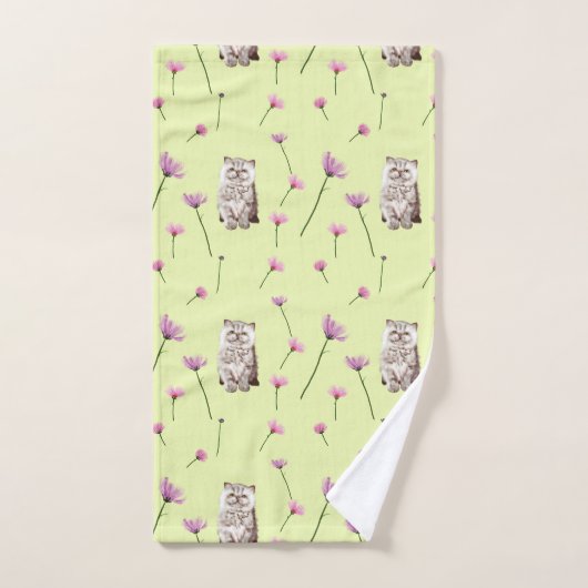 chat et fleurs motif (Serviette à main)