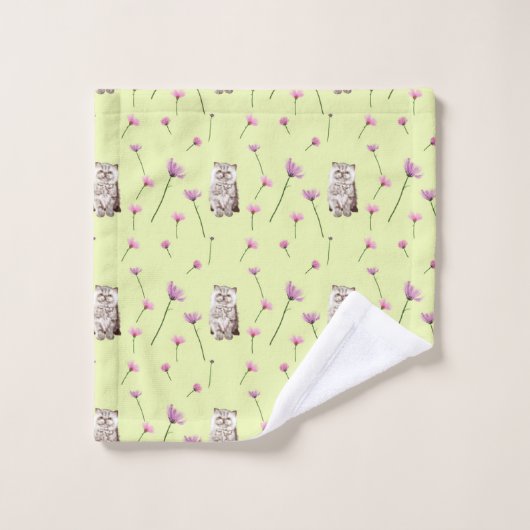 chat et fleurs motif (Gant de toilette)